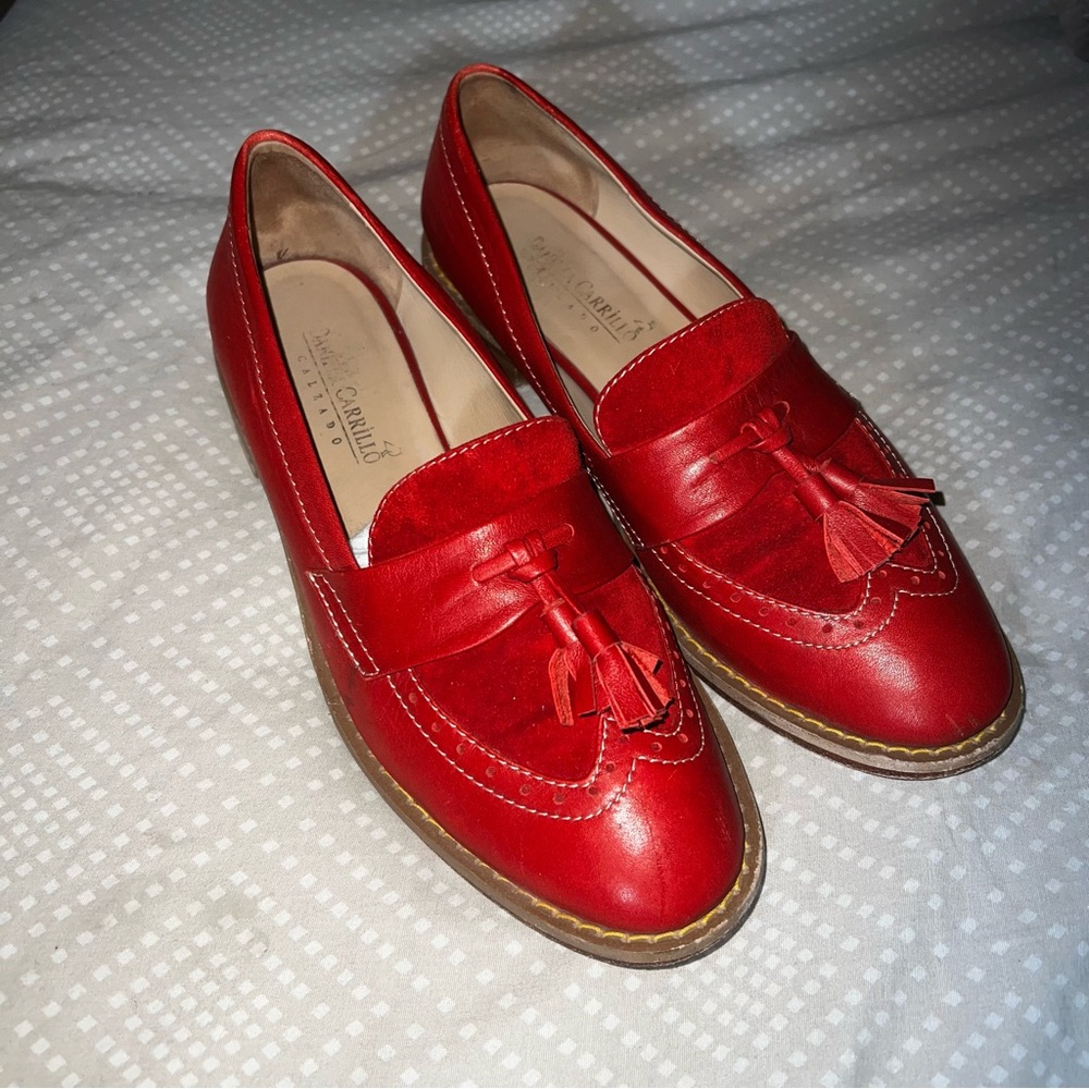 Daniela Carrillo Calzado Handmade Mexican Leather Red Tassel Loafers